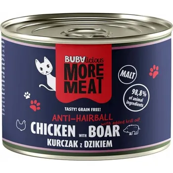 Krmivo pro kočku BUBAlicious More Meat krmivo pro kočky 185 g ANTI-HAIRBALL KUŘE DIVOČÁK 8778