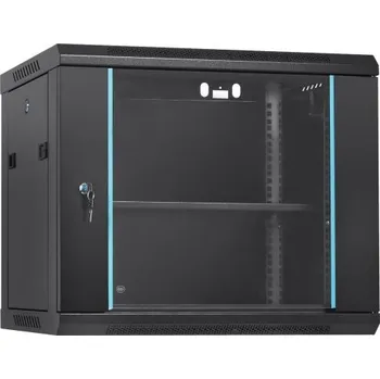 Rozvaděč Nástěnná síťová serverová skříň 9U, 60x45x50cm, hloubka 39,4 cm, skříň pro serverový rack, max. nosnost 90,7 kg při montáži na zem, s bočními panely se zamykatelnými skleněnými dveřmi, pro IT zařízení, A/V zařízení