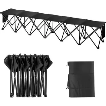 Zahradní lavice Přenosná skládací lavička , 6místná skládací fotbalová lavička s bočními kapsami a přepravní taškou, lehké boční sezení z oxfordské tkaniny 600D, pro fotbal, baseball, kempování, venkovní akce, černá