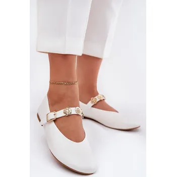 Dámské lodičky Dámské Baletky S Pásem A Zlatými Dekoracemi Firicene Barva: Bílá, Velikost: 41