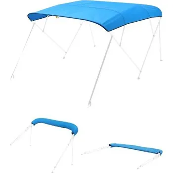 Stříška pro lodě se 4 příděmi, polyesterová stříška 600D, vodotěsná a protisluneční ochranná stříška s úložným vakem, náhradní stříška bimini, délka 96" x šířka (91"-96"), pacifická modrá (podpěrný rám není součástí balení)