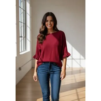 Dámská móda FIGL Svetr M1257 Bordó Regular Fit XL