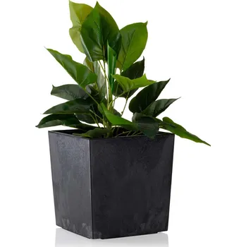 Květináč PLASTOVÝ KVĚTINÁČ FLORE 25X25 CM IMITACE BETONU ČERNÁ