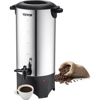 Příprava kávy Komerční kávová urna, nerezový velký dávkovač kávy na 50 šálků, elektrický kávovar 1000 W 220 V pro rychlé vaření, urna na horkou vodu s odnímatelným napájecím kabelem pro snadné čištění, stříbrná