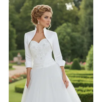 Bolerko Saténové svatební bolerko s výraznými manžetami ivory BF-13 Vybraná velikost: XL