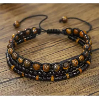 Náramek B-TOP Vrstvený pánský náramek s přírodními korálky v hnědočerné barvě
