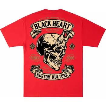 Pánská móda MOTORKÁŘSKÉ Triko BLACK HEART DEVIL SKULL RED Barva: Červená, Velikost: 3Xl