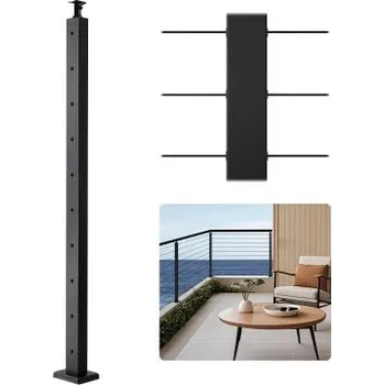 Zábradlí Sloupek zábradlí pro kabely, sada 1 kusů, sloupek zábradlí pro terasu 91x5x5 cm s horizontálními otvory a předvrtanými otvory, nerezový sloupek zábradlí pro kabely s horizontální a zakřivenou konzolou, černý, 1JZLGZXHS9148RVYS001V0