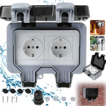 Elektrická zásuvka DVOJITÁ ZAHRADNÍ ZÁSUVKA VENKOVNÍ VODOTĚSNÁ ELEKTRICKÁ ZÁSUVKA IP66