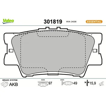 Brzdová destička Sada brzdových destiček, kotoučová brzda VALEO 301819
