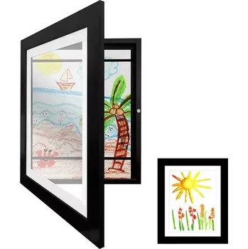 Rám na obraz Dřevěný fotorámeček A4 s úložnou přihrádkou – černý