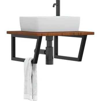 Koupelnový nábytek Deska pod umyvadlo nástěnná ocel a masivní dubové dřevo - 8721102933400