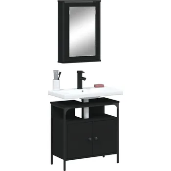 Toaletní stolek 2dílný set koupelnového nábytku černý kompozitní dřevo - 8721012404373