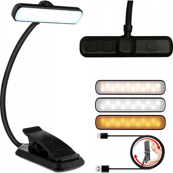 Lampička LED lampička na čtení knih, flexibilní noční s klipem, bezdrátová, USB