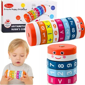 Dřevěná hračka VZDĚLÁVACÍ MATEMATICKÝ VÁLEC PRO DĚTI - SKLÁDAČKA, UČENÍ ČÍSEL A POČÍTÁNÍ