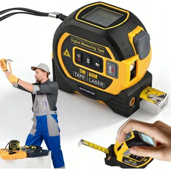 Měřící laser LASEROVÝ DÁLKOMĚR 60m S DIGITÁLNÍM MĚŘENÍM VZDÁLENOSTI A SVINOVACÍM METREM 5M