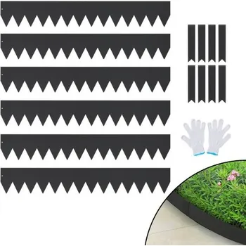 Zahradní dekorace Ocelové zahradní obruby, balení 6 kusů ocelových zahradních obrub, pásky 101,6 x 15,2 cm, zatloukací obruba s 8 sponami, ohebná kovová zahradní obruba na dvůr, zahradu, trávník