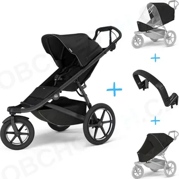 Kočárek Set 4v1 Thule Urban Glide 3 Black s magnetickou sponou + pláštěnka + ochranná síť + madlo