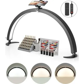 Lampička stolní lampa na nehty, 40W půlměsícová stolní lampa s držákem na telefon, nastavitelný jas a teplota barev, klenuté LED stolní světlo pro nehtové techniky, tetovací umělce, krásu, prodlužování řas