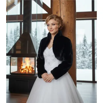 Dámský kožich Kožešinové bolerko s vyšším límcem - černé: BF-26 Vybraná velikost: XXL