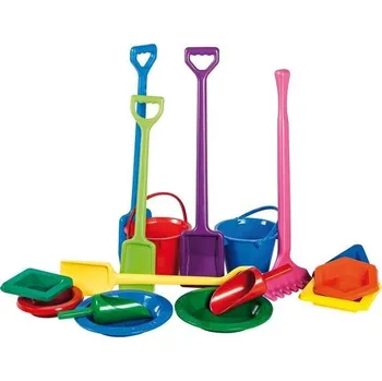 Hračka na písek ROLF Education Sada na písek - velké lopatky, hrábě, malé lopatky, kyblíčky, síťka, bábovky (16 kusů)