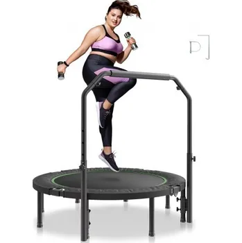 Trampolína Skládací mini trampolína , fitness trampolína o průměru 52 palců, maximální nosnost 450 liber, cvičební trampolína, stabilní a tichá trampolína se 4stupňovou výškově nastavitelnou pěnovou rukojetí, pro dospělé, cvičení v interiéru/na zahradě