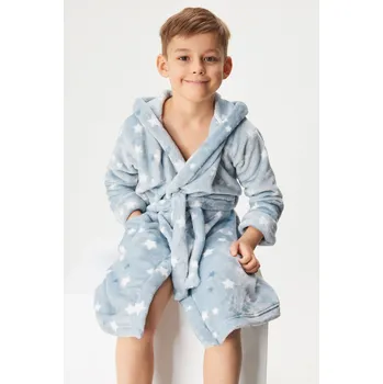 Dámské noční prádlo Hřejivý dětský župan White and Blue Stars s kapucí