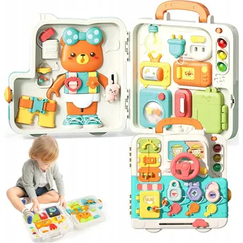 Hračka pro nejmenší Montessori vzdělávací tabule interaktivní senzorický panel v kufříku W112