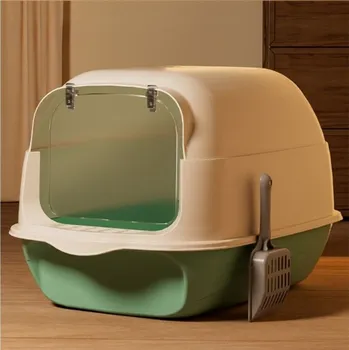 Toaleta pro kočku Velký krytý toaleta pro kočky s lopatkou, bez zápachu, snadno se čistí!