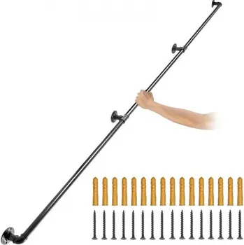 Madlo do koupelny Madlo na schody z trubky, 243,8 cm, nosnost 199,6 kg, madlo z uhlíkové oceli, průmyslové madlo z trubky s nástěnnou montáží, zaoblené rohové nástěnné madlo pro vnitřní i venkovní použití