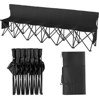 Zahradní lavice Přenosná skládací lavička , 6místná skládací fotbalová lavička s bočními kapsami a přepravní taškou, lehké boční sezení s opěradlem pro fotbal, baseball, kempování, venkovní akce, černá