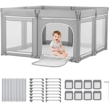 Dětská ohrádka Dětská ohrádka , 2000 x 1780 mm, extra velká ohrádka pro batolata, skládací dětská ohrádka s dvířky na zip a měkkou prodyšnou síťovinou, bezpečnostní a aktivní centrum pro vnitřní i venkovní použití - skvělý dárek pro batolata