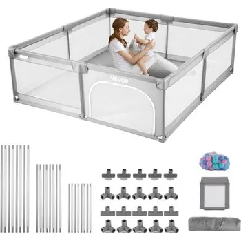 Dětská ohrádka Dětská ohrádka , 2000 x 1490 mm ohrádka pro velké batolata, vnitřní/venkovní dětská herní plocha s 50 oceánskými míčky, dvířka na zip a prodyšná síťovina, bezpečnostní akční centrum bez mezer pro miminka a batolata