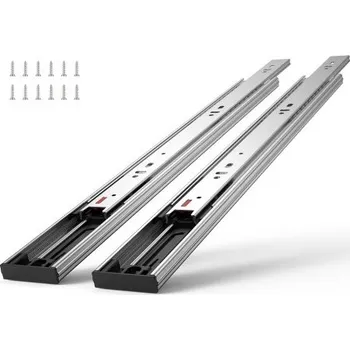 10 párů 406,4mm výsuvných zásuvek s bočním uchycením, odolná ocelová kolejnice s plným výsuvem, tiché vodicí kluzáky s tlumeným zavíráním, kuchyňské lišty s kuličkovým ložiskem, nosnost 45 kg