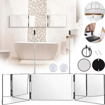Zrcadlo ZRCADLO 360° TŘÍDÍLNÉ ZRCÁTKO 360° PRO SAMOSTŘÍH VLASŮ S LED OSVĚTLENÍM