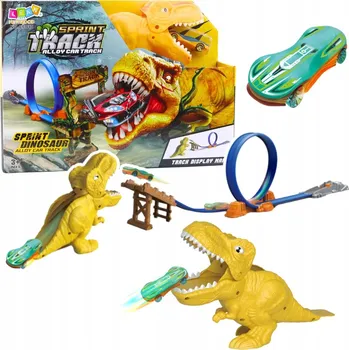 autodráha SADA AUTODRÁHY RAKETOMET KATAPULT S AUTEM HLAVA DINOSAURA
