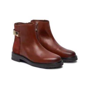 Dámské kozačky Polokozačky Tommy Hilfiger Th Logo Leather Mix Chelsea FW0FW08336 Hnědá 37