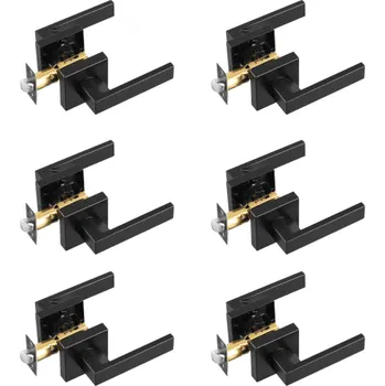 Dveřní kování Klika pro průchozí dveře, sada 6 matně černých klik, levá nebo pravá, oboustranná, bez aretace, otočení o 45° pro otevření, univerzální čtvercová vnitřní část pro chodby, šatny, zasedací prostory