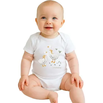 Kojenecký body Dětské body s potiskem New Baby Husičky - krátký rukáv Bílá 56 (0-3m)