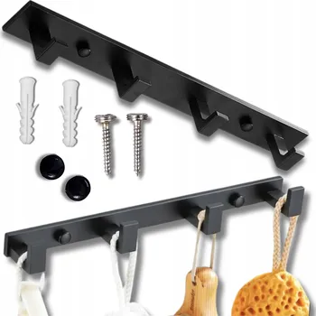 Věšák Panel s háčky, věšák, silný černý nástěnný Loft panel black metal vruty
