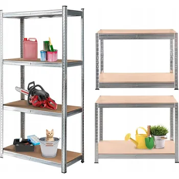 Dílenský regál Kovový regál do skladu 2v1 180x90x40 cm, 4 police MDF, nosnost 700 kg, pozink, do sklepa