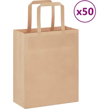 Dárková taška Papírové tašky 50 ks s uchy hnědé 18x8x22 cm - 8721158517401