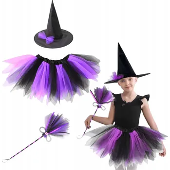 Karnevalový kostým KOSTÝM ČARODĚJNICE KLOBOUK SUKNĚ KOŠTĚ PŘEVLEK NA HALLOWEEN