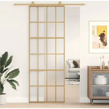 Interiérové dveře Posuvné dveře zlaté 76 x 205 cm mléčné ESG sklo a hliník - 8721012120112