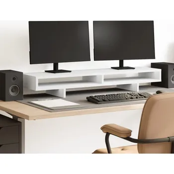 Držák monitoru Stojan na monitor bílý 100 x 27 x 15 cm kompozitní dřevo - 8721158390394