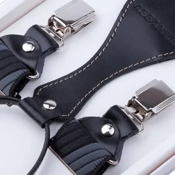 Kšandy Luxusní šedočerné kšandy s hedvábným leskem kožená poutka Assante 90057, Velikost Uni