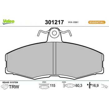Brzdová destička Sada brzdových destiček, kotoučová brzda VALEO 301217