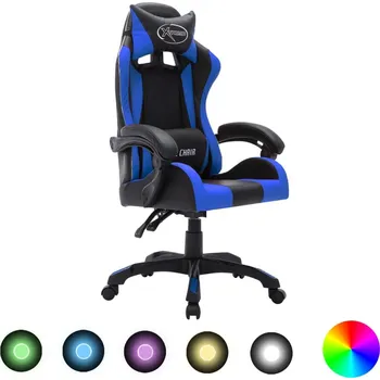 Herní židle s RGB LED podsvícením modro-černá faux kůže - 8720286224618