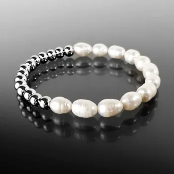 Náramek Ocelový náramek s pravými perlami č. 1286