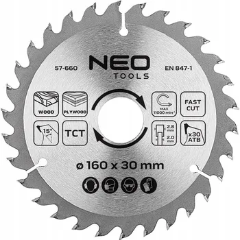 Pilový kotouč Kotouč do pily, vidiový, 160 x 30 mm, 30 zubů, na dřevo NEO TOOLS